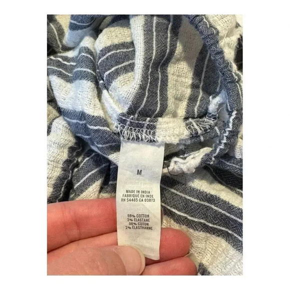 Aerie Size Medium Gray/Blue White Stripe Crop Top On/Off Shoulder Puff Sleeve - Picture 6 of 6